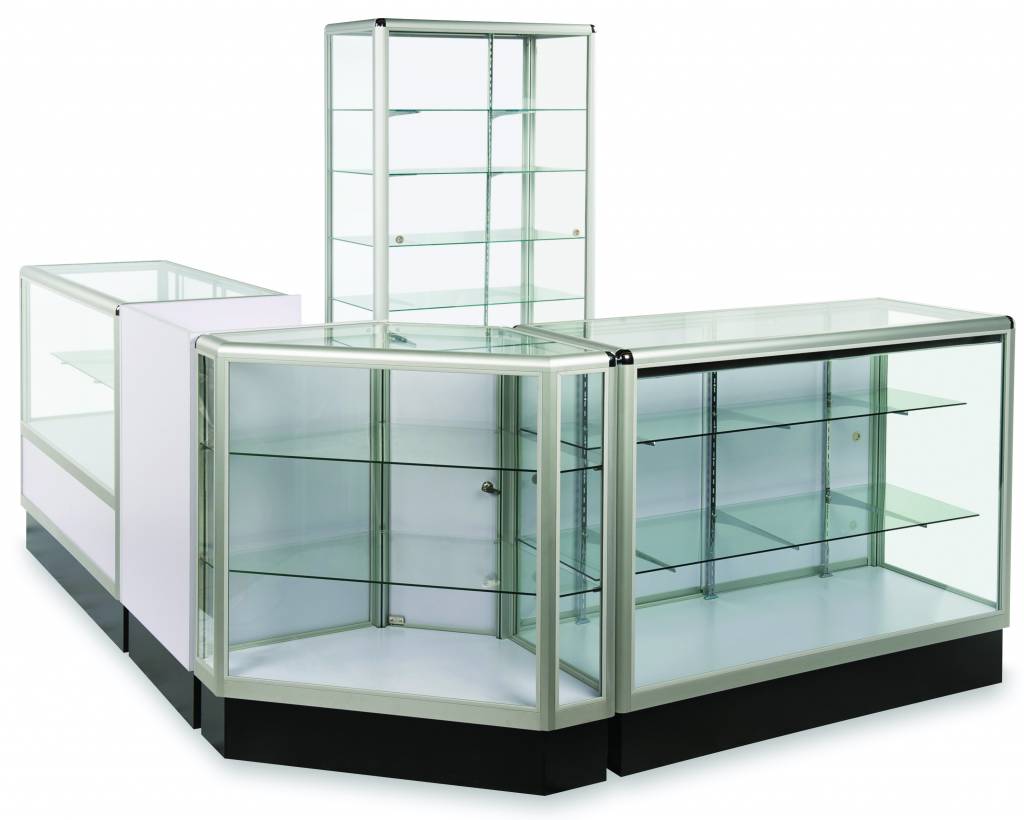 Comptoir vitré hexagonal 2/3 vision aluminium - Comptoirs Vitrés - Mobico Canada