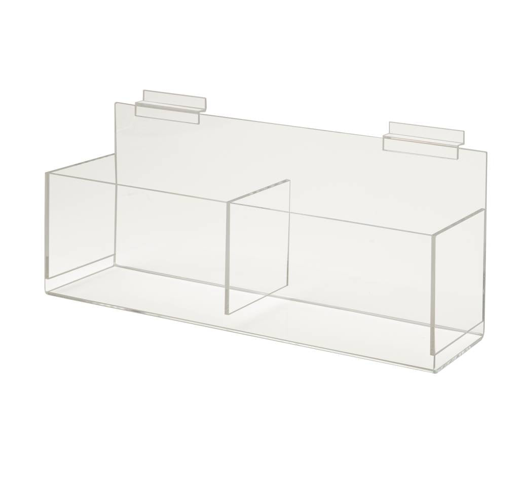Boîte acrylique 14"x4 - 1/2"x4 - 1/2" pour slatwall - Accessoires pour panneaux rainuré - Mobico Canada