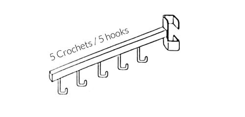 Bras optionnel en cascade avec 5 crochets pour penderie à tube carré 1” - Penderie 2 voies - Mobico Canada