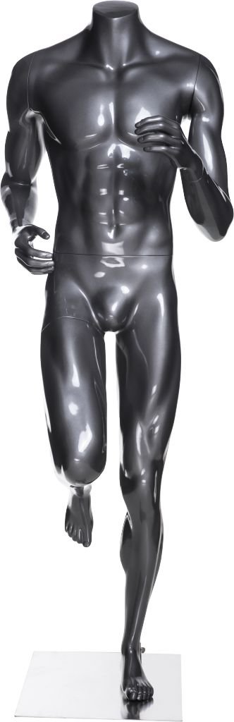 Mannequin homme coureur sans tête, fibre de verre gris lustré - Mannequin homme - Mobico Canada