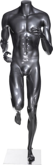 Mannequin homme coureur sans tête, fibre de verre gris lustré - Mannequin homme - Mobico Canada
