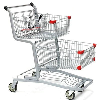 Grand chariot de magasinage gris - 2 paniers - (42 ½ x 24 x 43 ¾ po.) - Mobico Canada