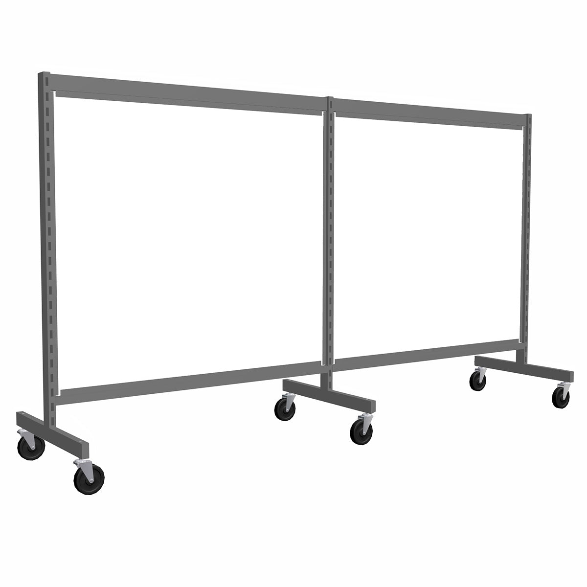 Présentoir de gondole en ''i'' argent de 48'' ( 2 sections de 24'' ) avec mélamine blanche. - Gondole HD encoches 1" - 2"cc - Mobico Canada