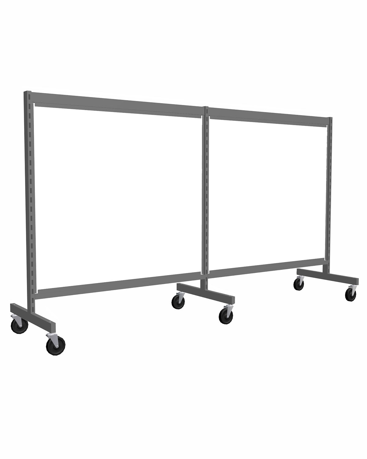 Présentoir de gondole en ''i'' argent de 48'' ( 2 sections de 24'' ) avec mélamine blanche. - Gondole HD encoches 1" - 2"cc - Mobico Canada