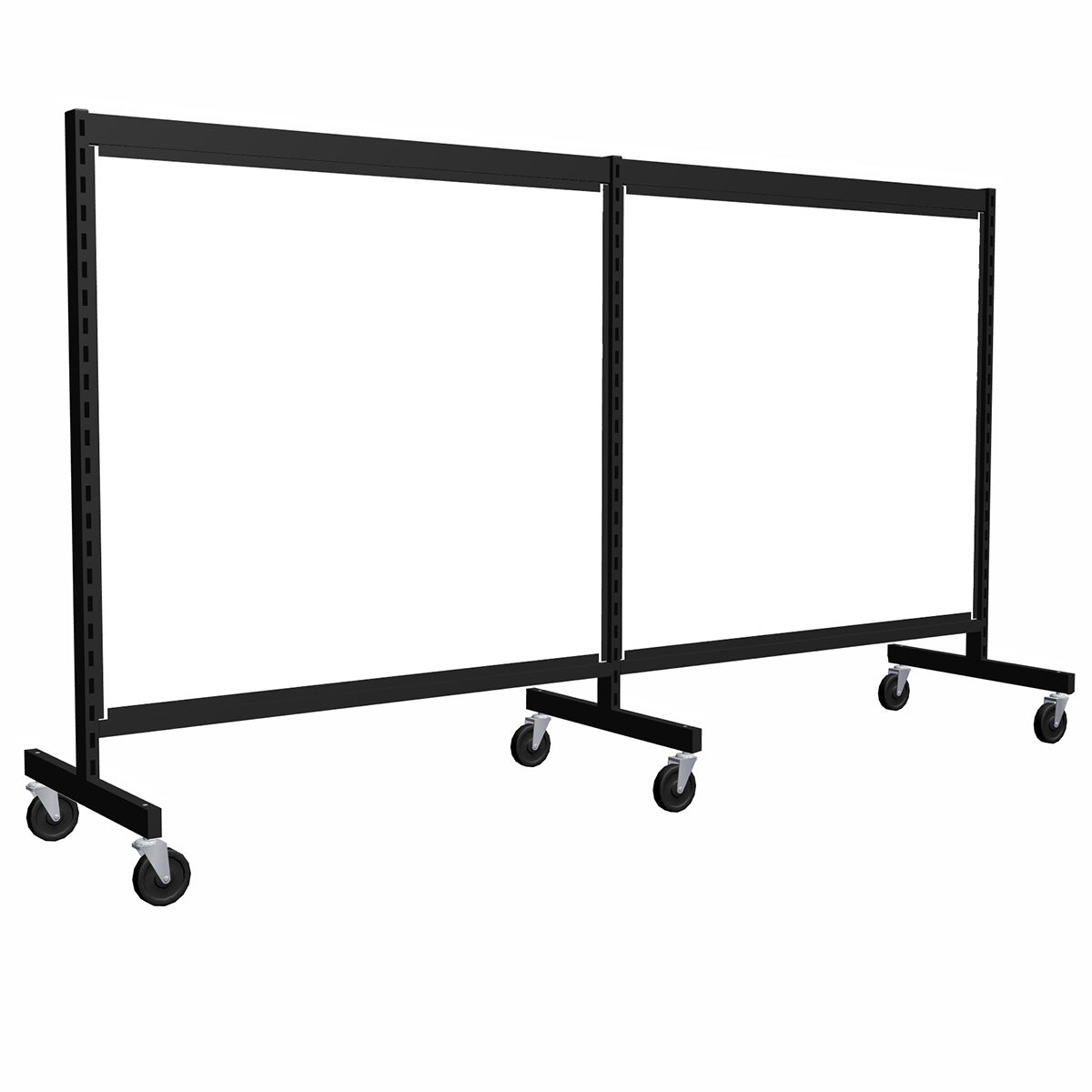 Présentoir de gondole en ''i'' argent de 48'' ( 2 sections de 24'' ) avec mélamine blanche. - Gondole HD encoches 1" - 2"cc - Mobico Canada