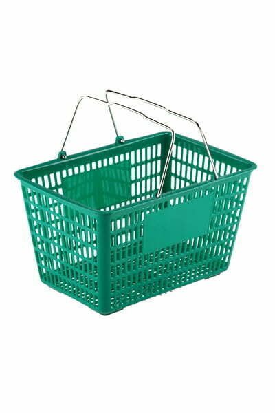 Panier de magasinage à main en plastique avec poignées de métal. - Mobico Canada