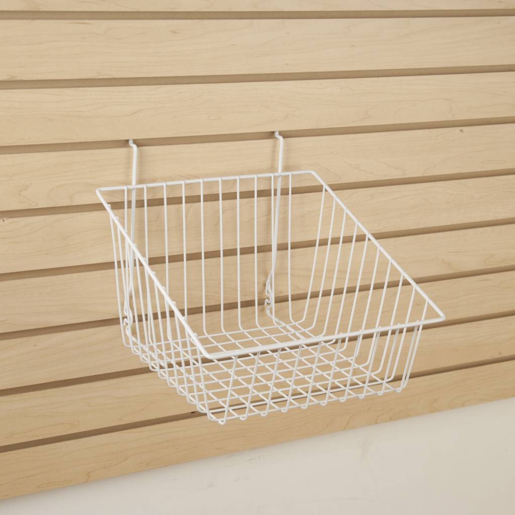 Panier à côtés inclinés pour panneau rainuré, perforé ou grille 12''x12''x 8''H noir ou blanc - Accessoires pour panneau perforé - Mobico Canada