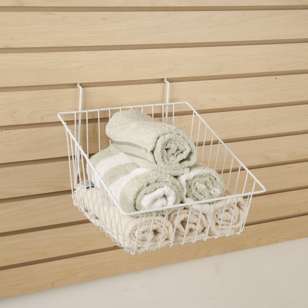 Panier à côtés inclinés pour panneau rainuré, perforé ou grille 12''x12''x 8''H noir ou blanc - Accessoires pour panneau perforé - Mobico Canada