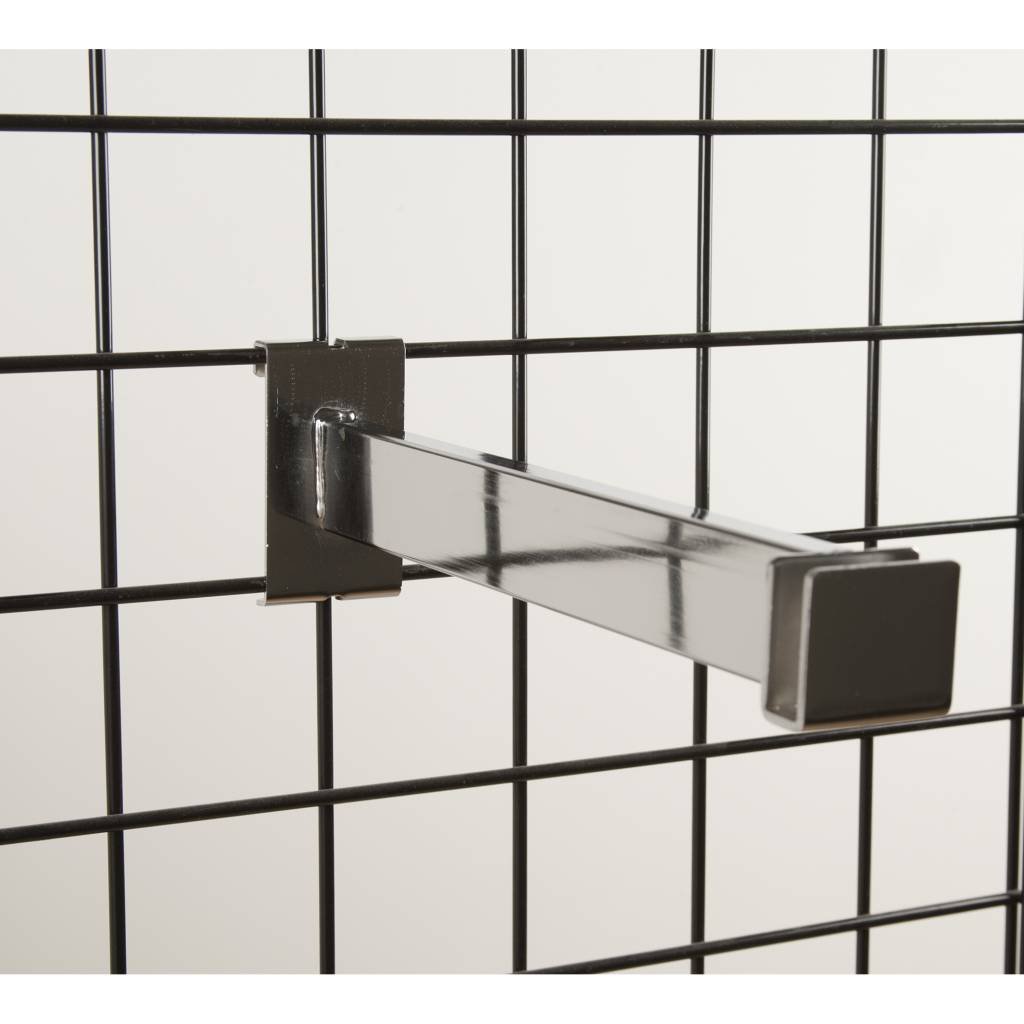 Support 12” pour pôle rectangulaire 1/2" x 1 - 1/2", chrome - Accessoires pour grille - Mobico Canada