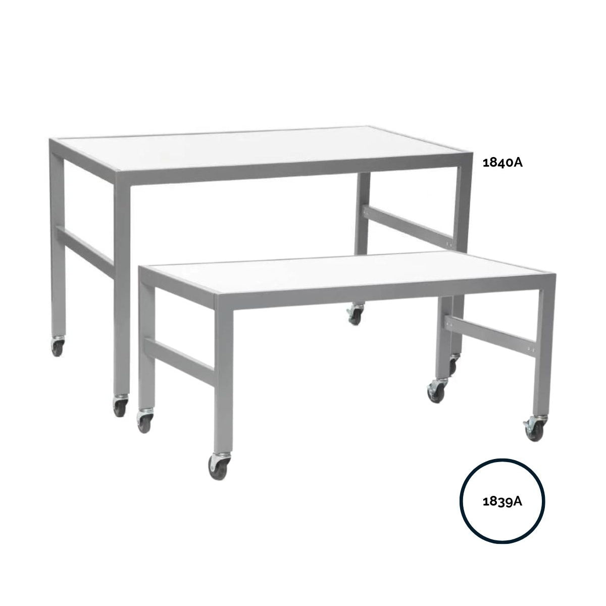 Petite table de présentation 46"x24"x21"H, dessus de mélamine blanc - Pharmacie - Mobico Canada