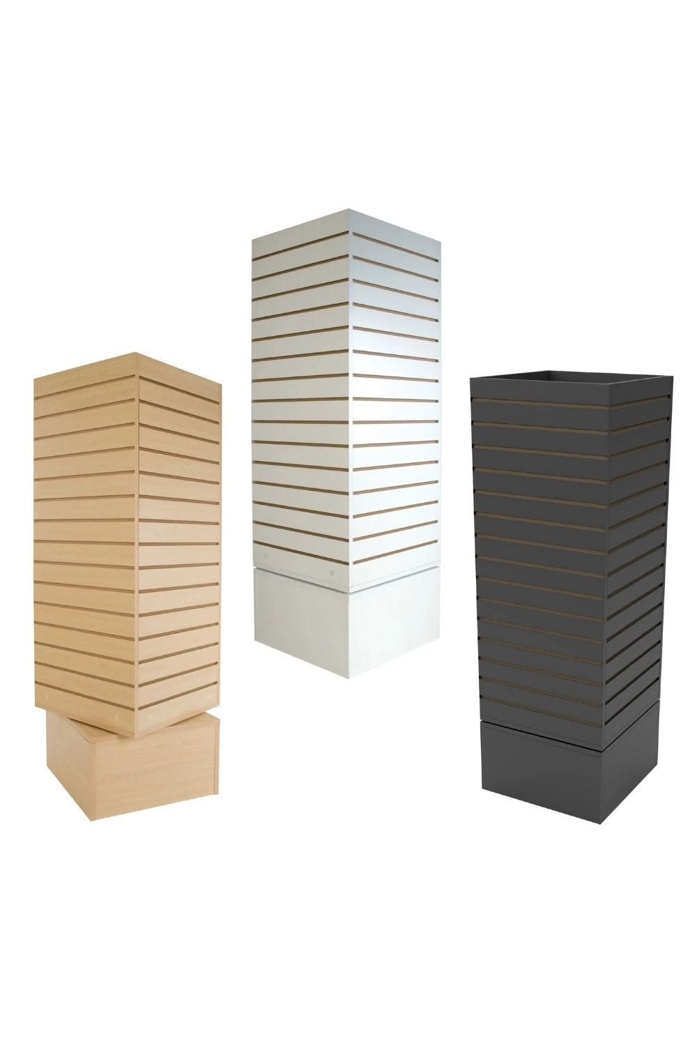 Tour pivotante en slatwall 16''x 16''x 60''H blanc, érable ou noire - Pharmacie - Mobico Canada