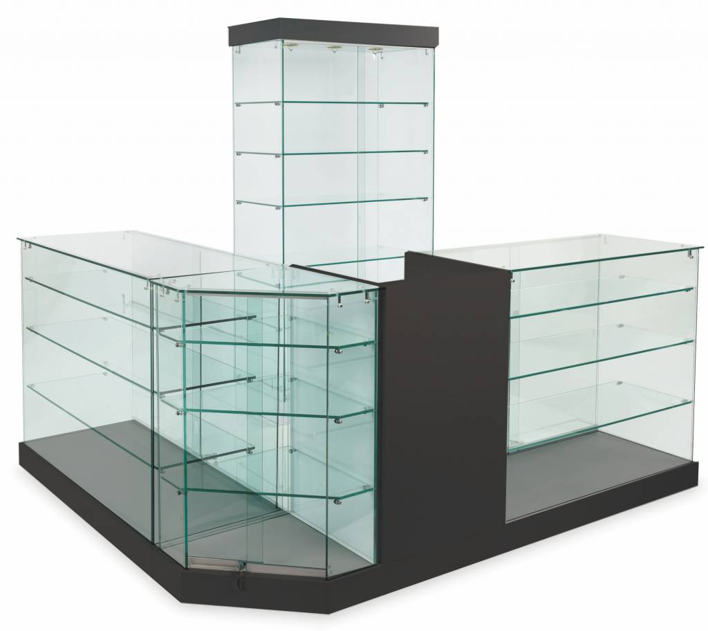 vitrine en verre sur verre économique 48"x18"x72"H - Comptoirs Vitrés - Mobico Canada