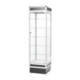 Glass display tower with aluminum frame and glass shelves 72”