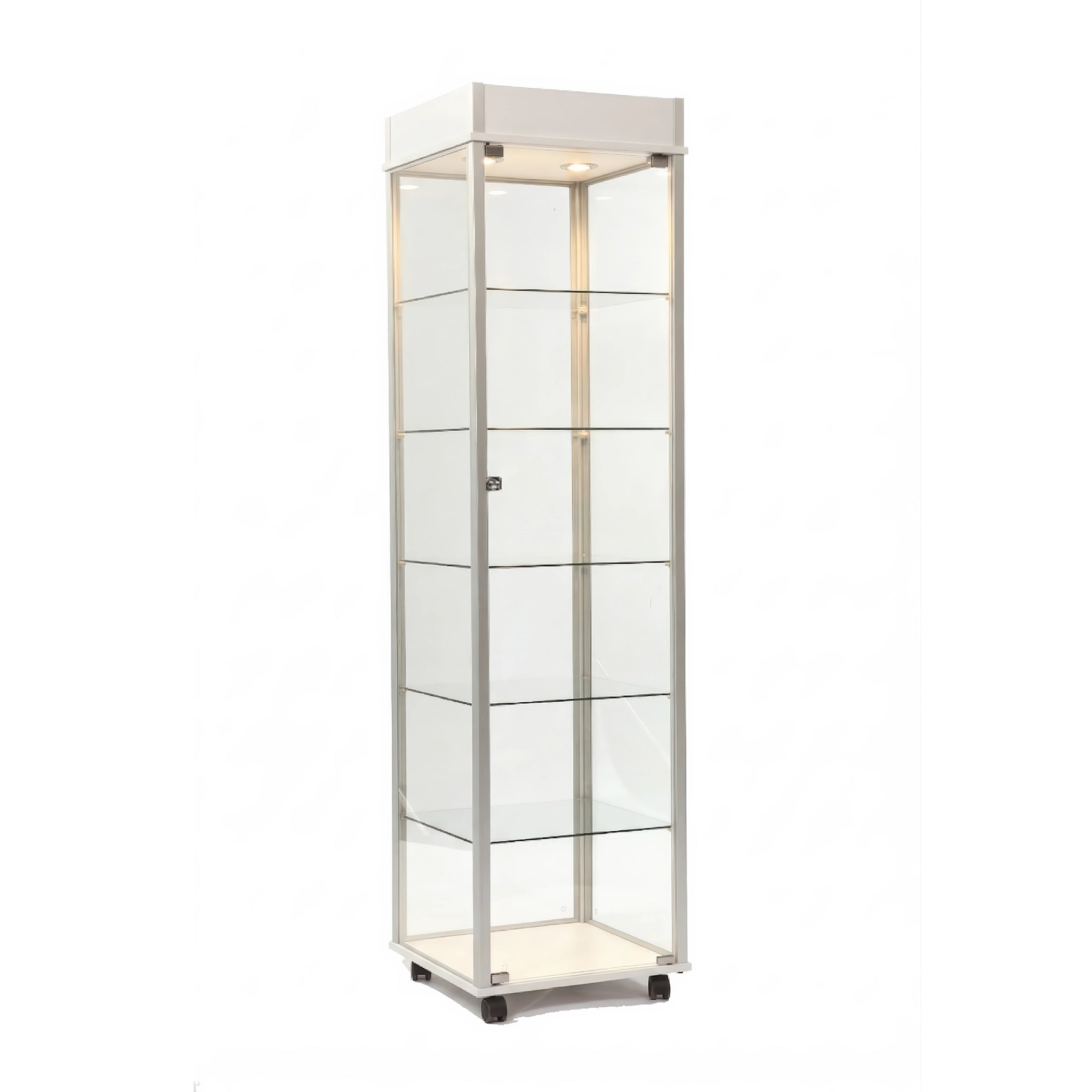 Tour vitrée sur roues avec tablettes ajustables 20” x 20” x 76” - Comptoirs Vitrés - Mobico inc.