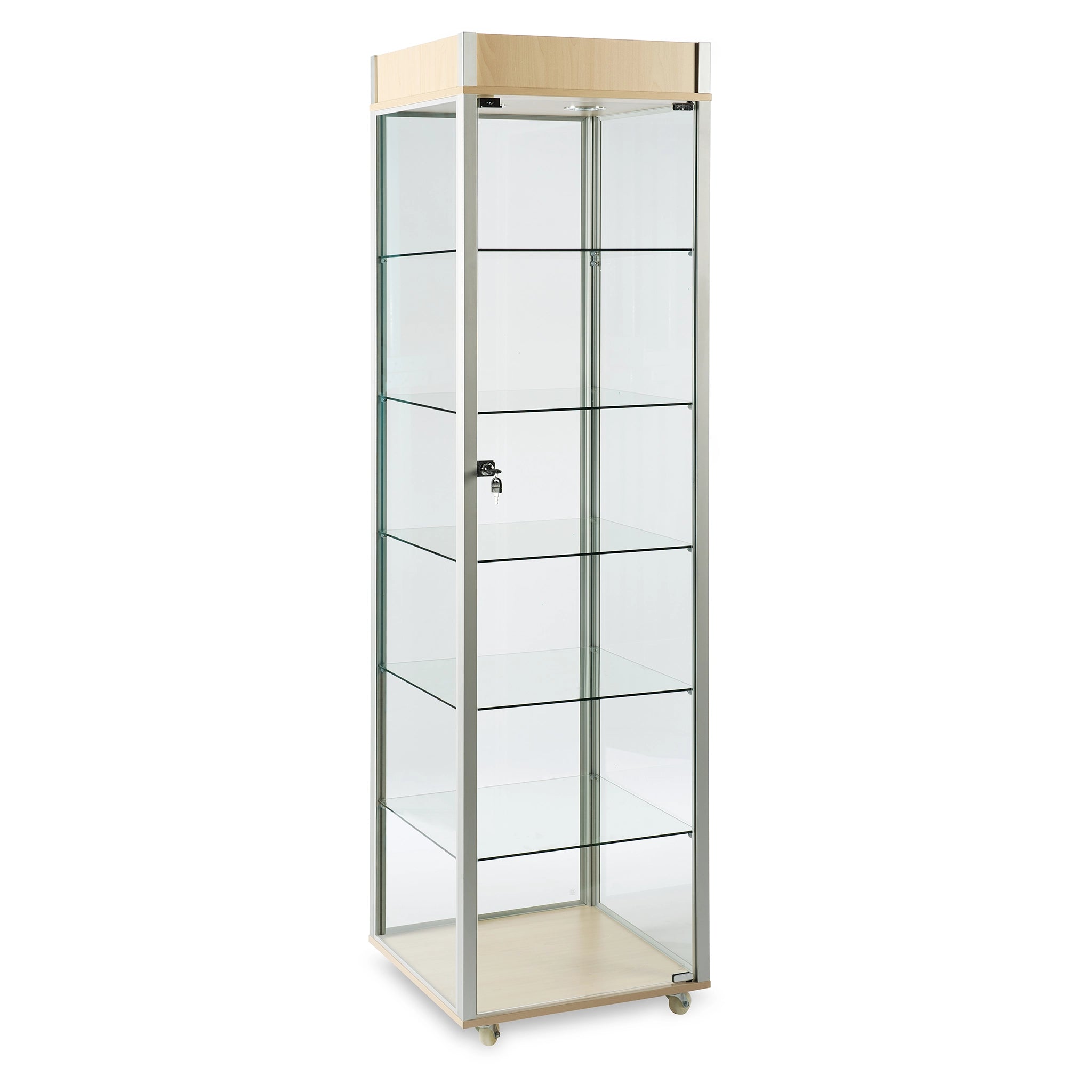 Tour vitrée sur roues avec tablettes ajustables 20” x 20” x 76” - Comptoirs Vitrés - Mobico inc.