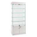 Vitrine de plancher avec rangement en mélamine et DEL