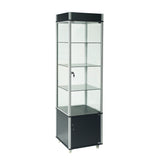 Glass tower with storage and adjustable shelves 76" H
