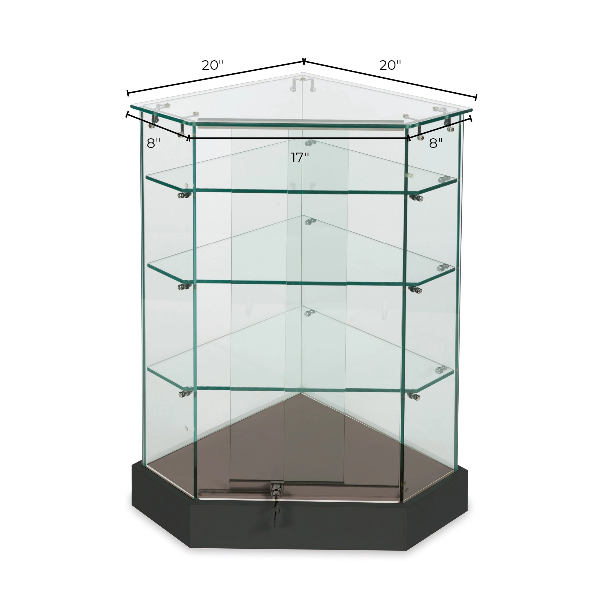 Présentoir vitré en coin verre sur verre - Comptoirs Vitrés - Mobico inc.