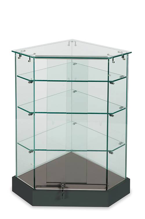 Présentoir vitré en coin verre sur verre - Comptoirs Vitrés - Mobico Canada