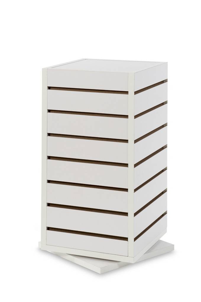 Tour de comptoir pivotante en slatwall 12"x 12"x 25"H, noir, blanc ou érable - Présentoirs de comptoir - Mobico Canada