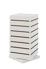 Tour de comptoir pivotante en panneaux rainurés 12"x 12"x 25"H, noir, blanc ou érable