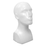 Male's head with neck & shoulder 15"H, matte white plastic 