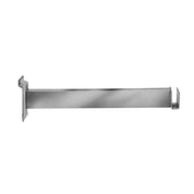 Support en chrome pour pôle rectangulaire 1/2 x 1 1/2 pouce sur panneau rainuré commercial, disponible en longueurs de 2 et 12 pouces. / Chrome bracket for 1/2 x 1 1/2 inch rectangular tubing on professional slatwall panels, available in 2 and 12-inch lengths.