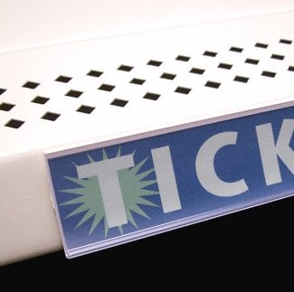 Porte - prix autocollant 48’’ x 1¼’’ H dos blanc et devant clair - Porte - prix & solution d'accrochage - Mobico Canada