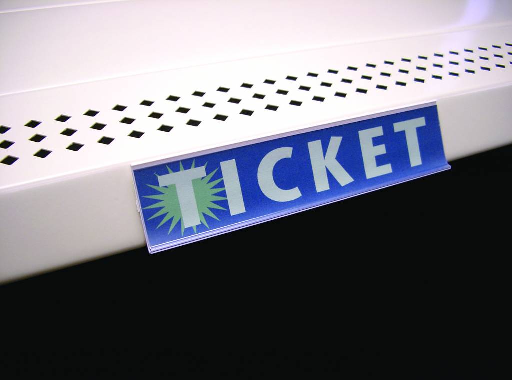 Porte - prix autocollant 48’’ x 1¼’’ H dos blanc et devant clair - Porte - prix & solution d'accrochage - Mobico Canada