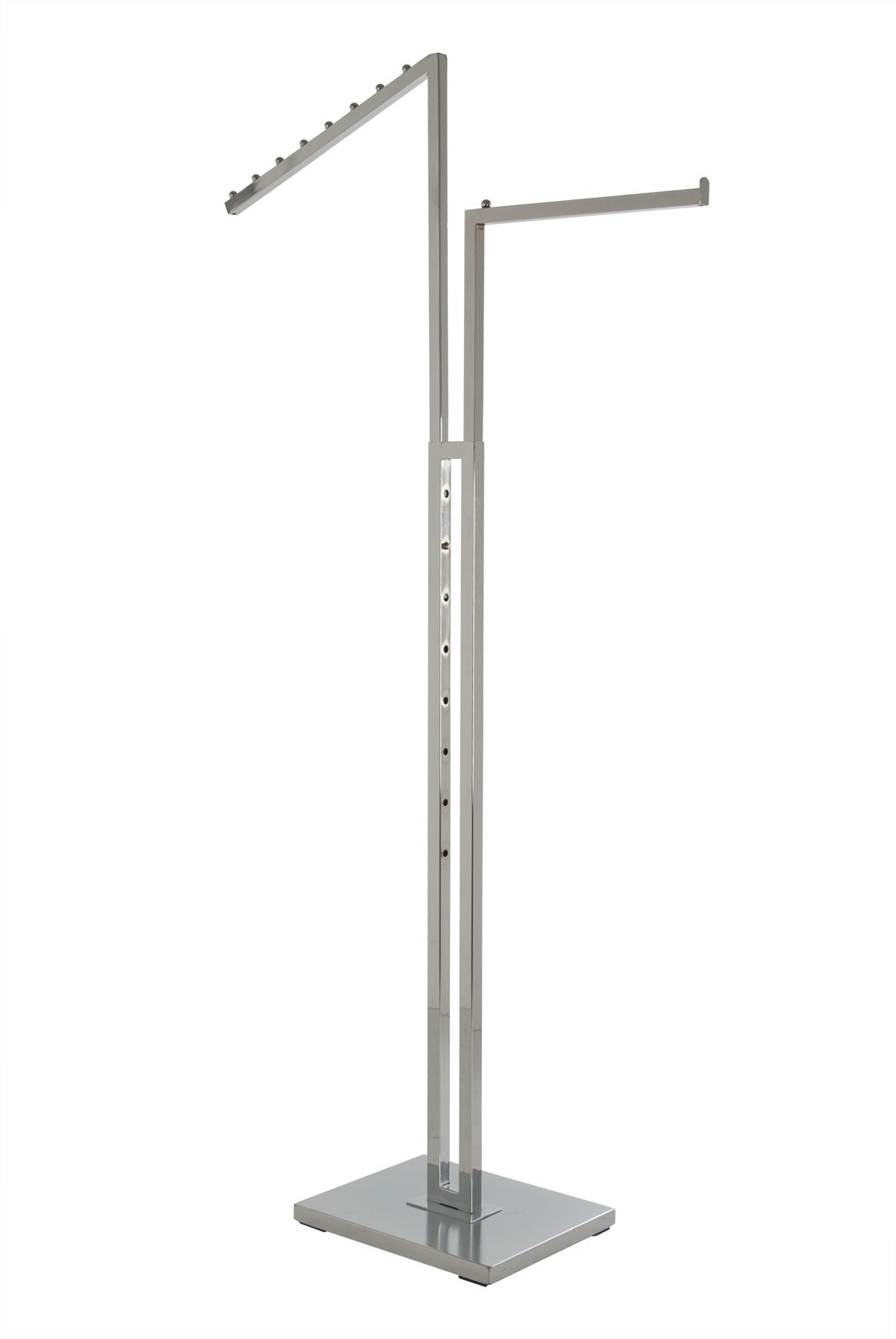 Porte vêtement 2 bras avec cascades/droit tube carré chrome - Présentoirs pour vos événements - Mobico Canada