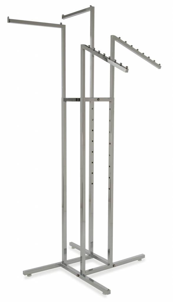 Porte vêtement 4 bras avec 2 cascades, 2 bras droits, CHROME - Présentoirs pour vos événements - Mobico Canada