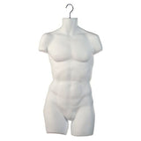 Male's torso 34’’H to hang, molded plastic, hollow back