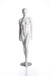 Female mannequin with face and molded hair, matte white fiberglass