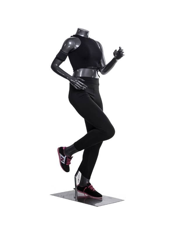 Mannequin femme coureuse sans tête, fibre de verre gris lustré - Mannequin femme - Mobico Canada
