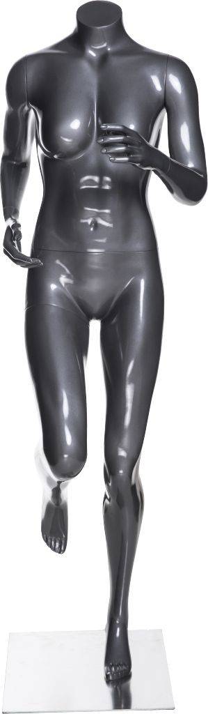 Mannequin femme coureuse sans tête, fibre de verre gris lustré - Mannequin femme - Mobico Canada