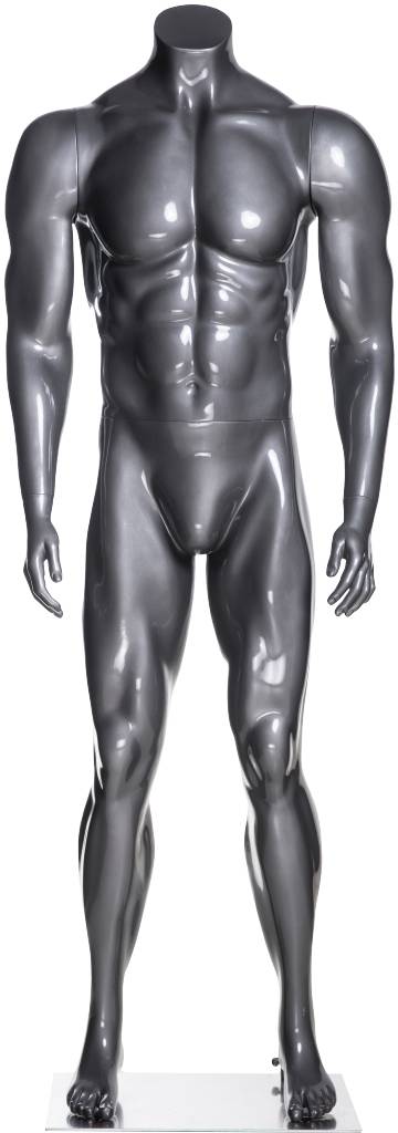 Mannequin homme musclé sans tête, fibre de verre gris lustré - Mannequin homme - Mobico Canada