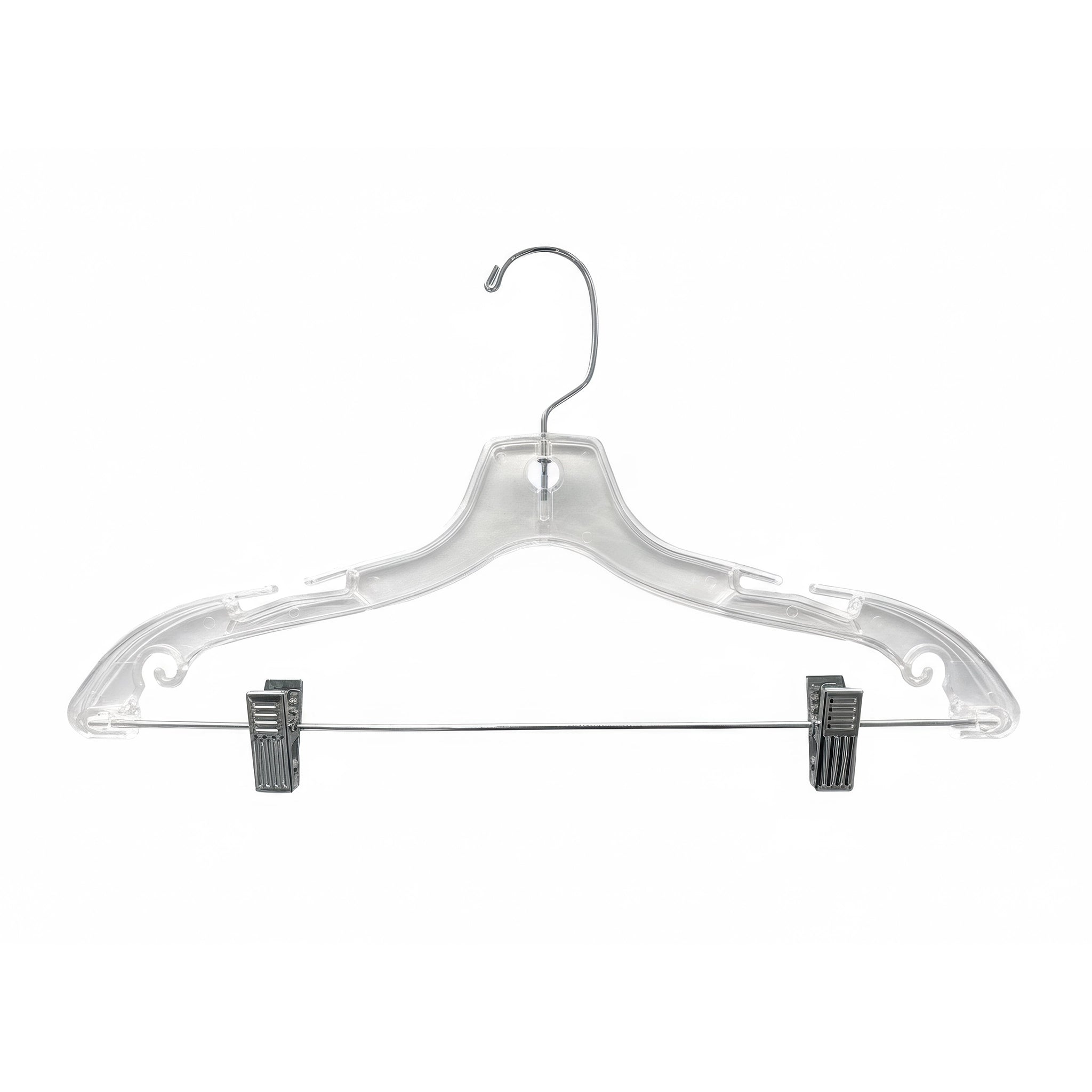 Cintres en plastique transparent pour tailleur avec pinces à pantalons en métal