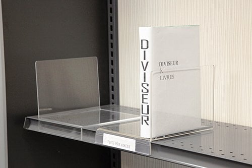 Diviseur/séparateur à livres gauche ou droit, 6 - 1/4''L x 8'' P x 5 - 1/2'' H, rebord 1’’ vers le bas - Mobico Canada