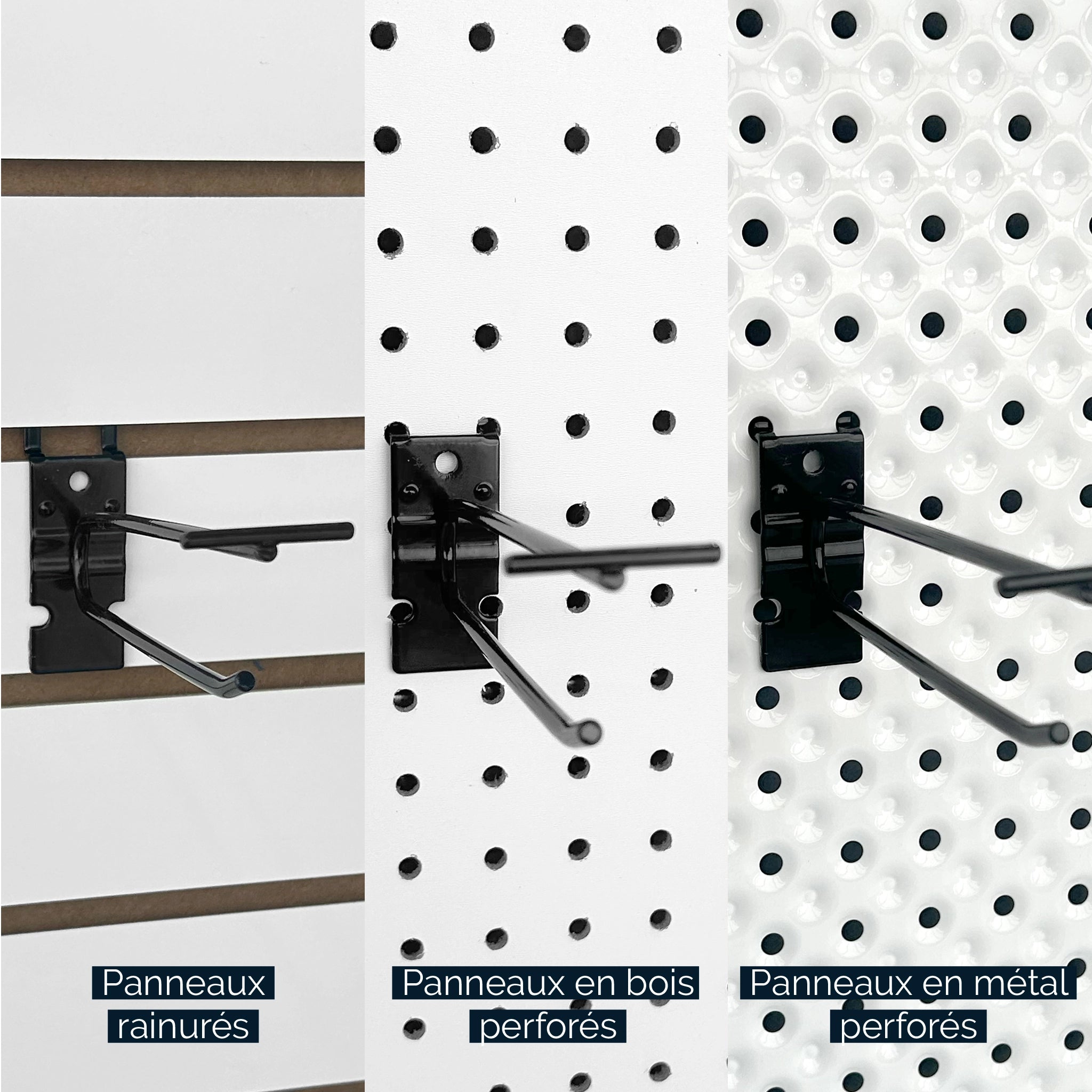 Crochets universels pour panneaux perforés et rainurés - Mobico inc.
