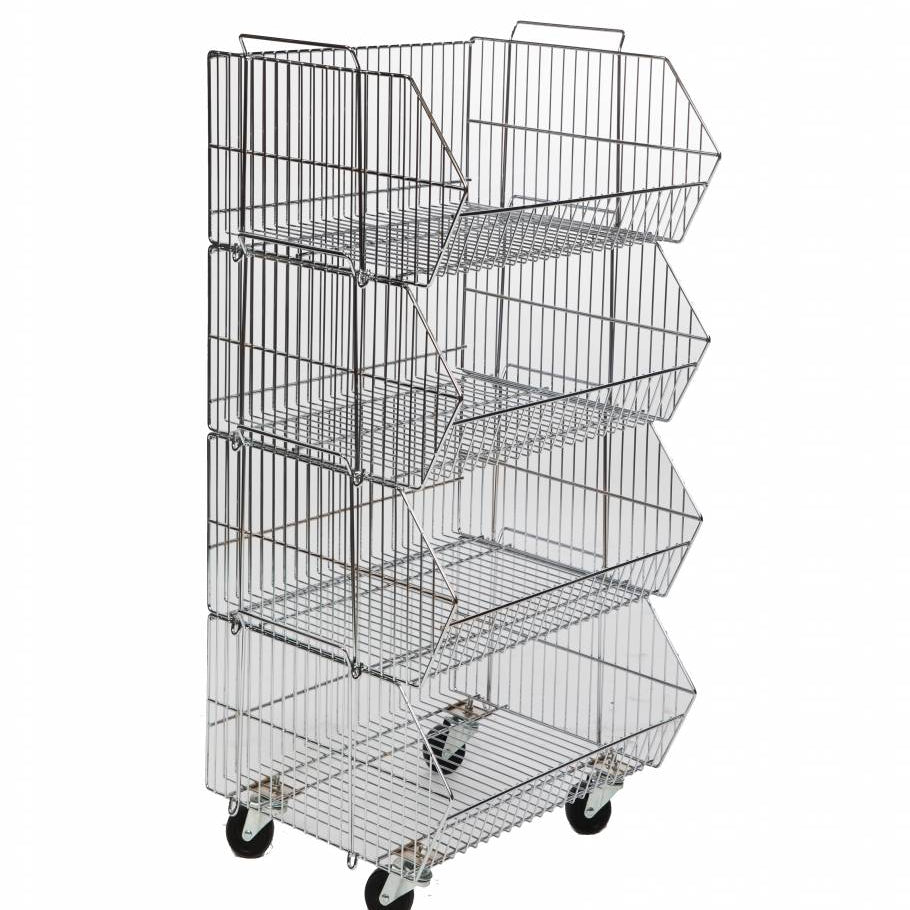 Paniers 4 niveaux sur roues 23”x18”x43”H chrome - Mobico Canada