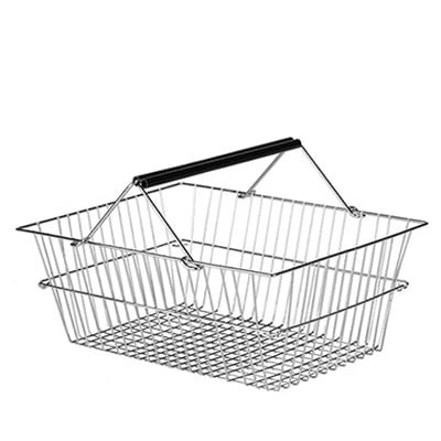 Panier à main en métal chromé à double poignées plastifiées - 30 litres - 8 ¾ x 14 ¼ x 7 ¼ po - Pharmacie - Mobico Canada