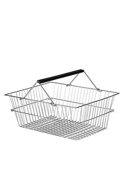 Panier à main en métal chromé à double poignées plastifiées - 30 litres - 8 ¾ x 14 ¼ x 7 ¼ po - Pharmacie - Mobico Canada