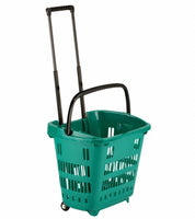 Panier de magasinage 34 litres en plastique sur roues 18 - 1/8"x 13 - 5/8"x 15 - 3/4"H , poignée extensible - Mobico Canada