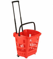 Panier de magasinage 34 litres en plastique sur roues 18 - 1/8"x 13 - 5/8"x 15 - 3/4"H , poignée extensible - Mobico Canada