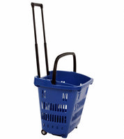 Panier de magasinage 34 litres en plastique sur roues 18 - 1/8"x 13 - 5/8"x 15 - 3/4"H , poignée extensible - Mobico Canada