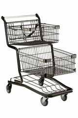 Large black shopping cart - 2 baskets - (42 ½ x 24 x 43 ¾ po.)
