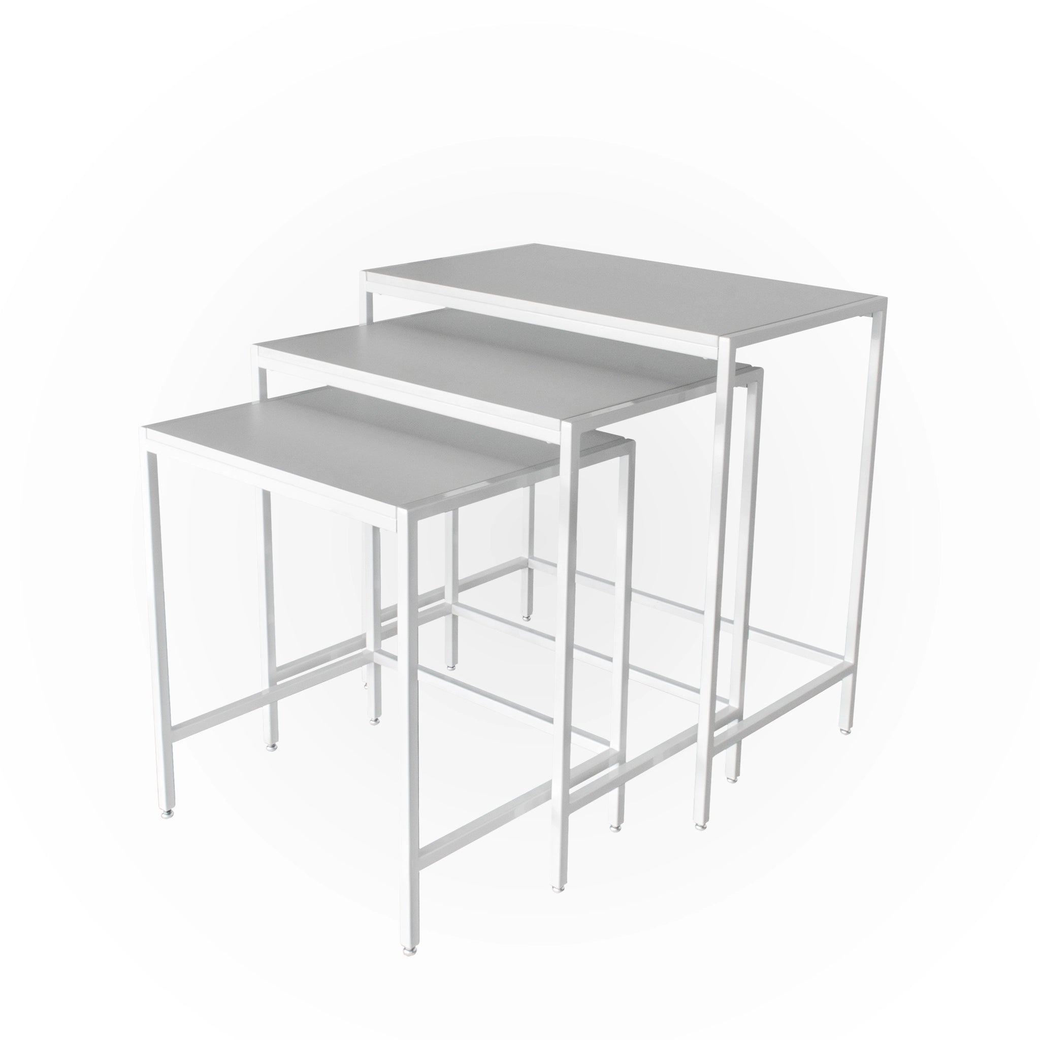 Ensemble de 3 tables gigognes en acier blanc et mélamine - Mobico inc.