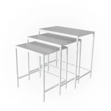 Set of 3 nesting tables in white steel and melamine.