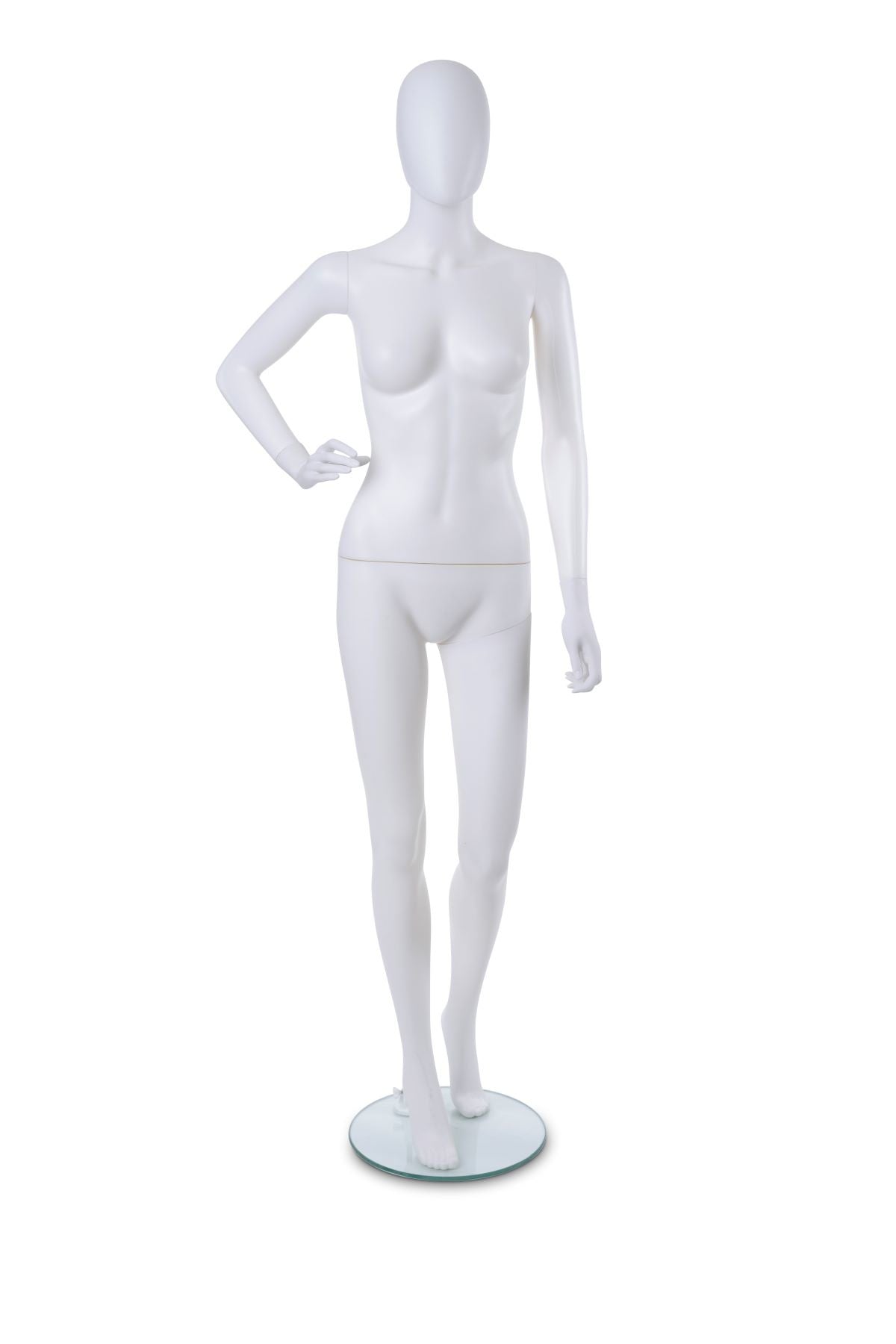 Mannequin femme en plastique blanc mat - Main sur la hanche - Présentoirs pour vos événements - Mobico Canada