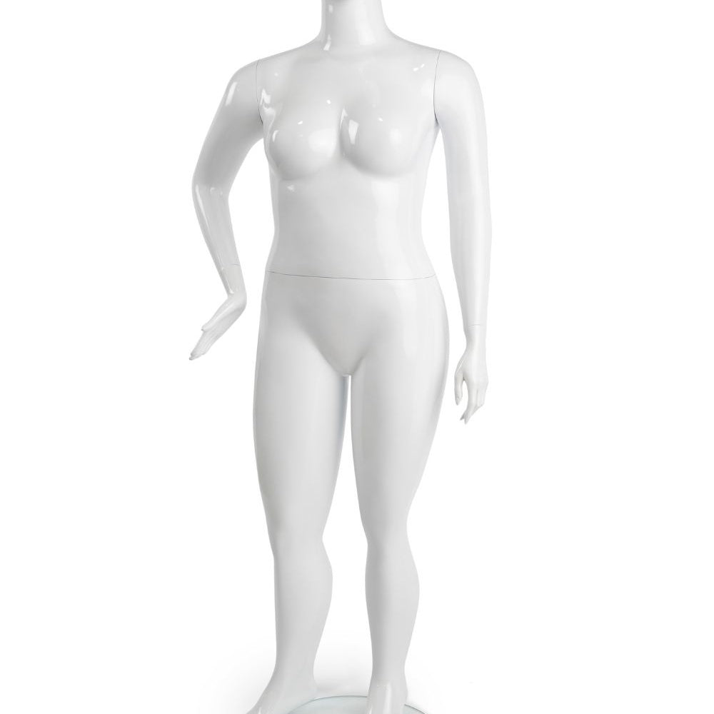 Mannequin femme taille forte noir ou blanc lustré, base ronde en verre - Mannequin femme - Mobico Canada